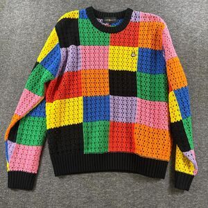 Teddy Fresh Colorful Patchwork Sweater Large Knit Colorblock Crochet